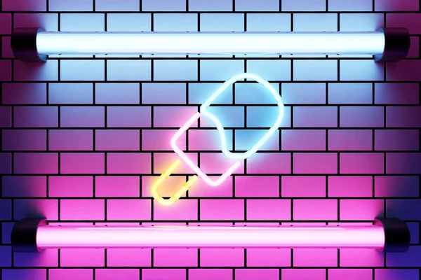 Ілюстрація Реалістичний Ізольований Знак Неонового Морозива Прикраси Покриття Фоні Стіни — стокове фото