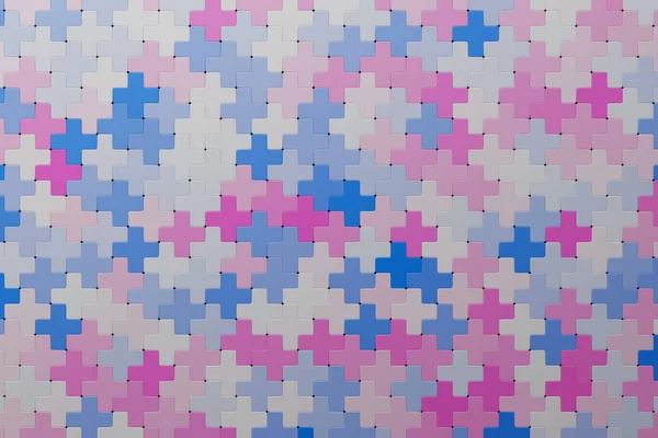 Rendering Pink Blue Pattern Crosses Various Shapes Minimalistic Pattern Simple — 스톡 사진