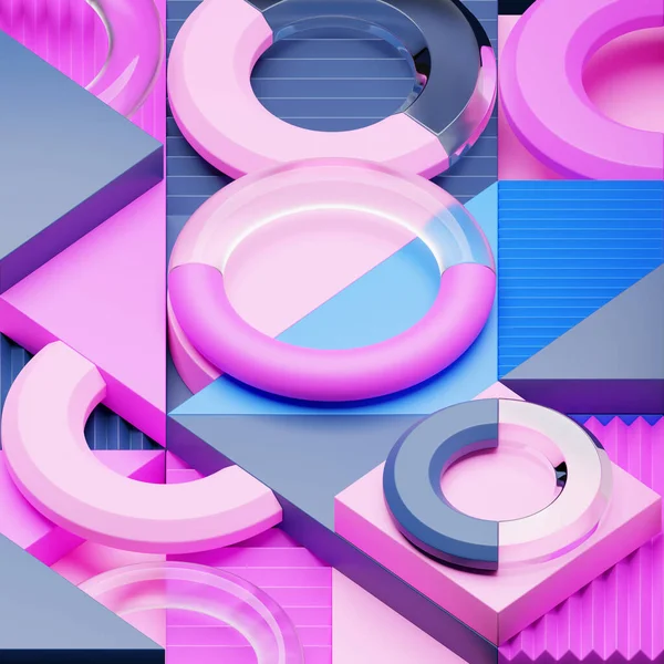 Gros Plan Illustration Rose Bleu Différentes Formes Géométriques Tore Carré — Photo