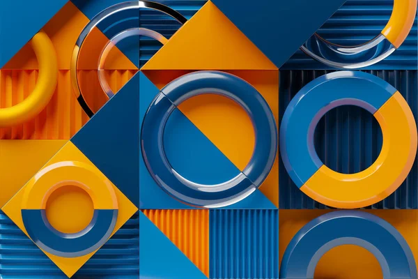 Nahaufnahme Illustration Gelb Und Blau Verschiedene Geometrische Formen Torus Quadrat — Stockfoto
