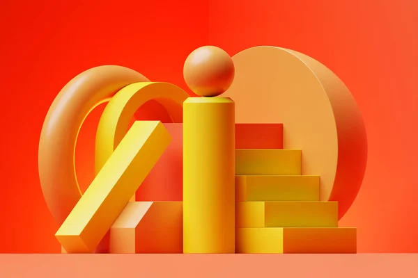 Ilustración Podio Círculo Naranja Pie Sobre Fondo Una Composición Geométrica —  Fotos de Stock