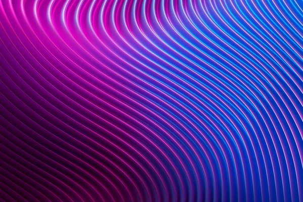 不同颜色的立体声带的3D插图 几何条纹与波纹相似 蓝色和粉色发光交叉线图案摘要 — 图库照片