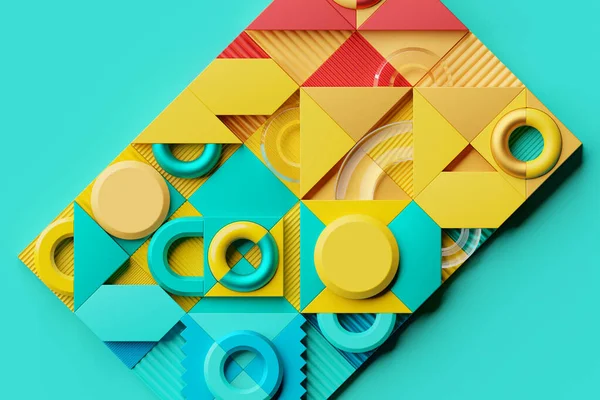 Close Colorful Illustration Different Geometric Shapes Torus Square Sphere Simple — Stock Photo, Image