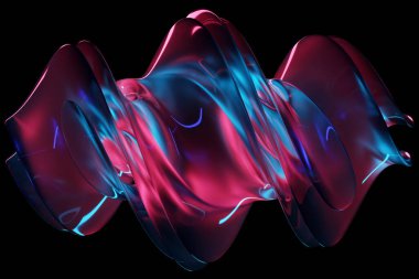 3D illustration, neon illusion isometric abstract shapes colorful shapes intertwined