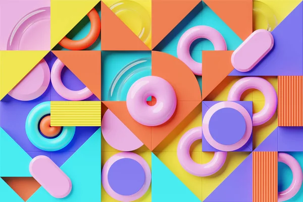 Boyutlu Geometrik Şekiller Gerçekçi Canlandırma Tasarımı Soyut Renkli Minimalist Kompozisyon — Stok fotoğraf