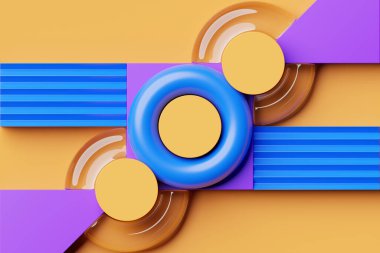 Gerçekçi 3 boyutlu nesnelerle modern minimalist tasarım. Soyut arkaplan. Sanat eğilimli bir poster. 3B illüstrasyon