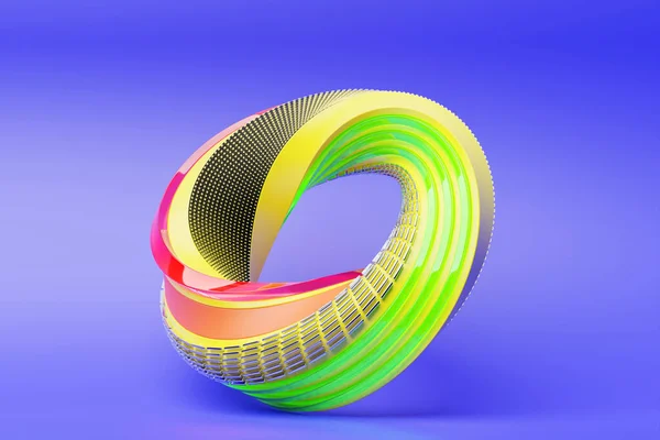 Kolorowe Futurystyczne Neonowe Pączki Torus Fioletowym Izolowanym Tle Renderowanie — Zdjęcie stockowe