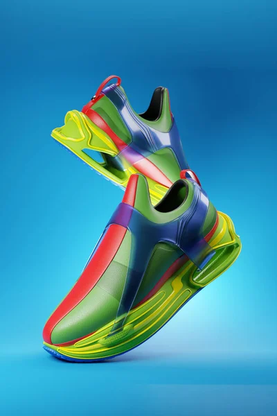 Colorful Sneakers Sole Concept Bright Fashionable Sneakers Rendering — Foto de Stock