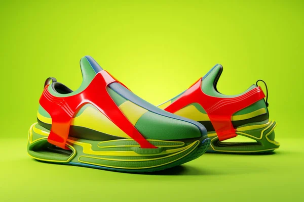 Illustration Red Green New Sports Sneakers Huge Foam Sole Sneakers — Stock Photo, Image