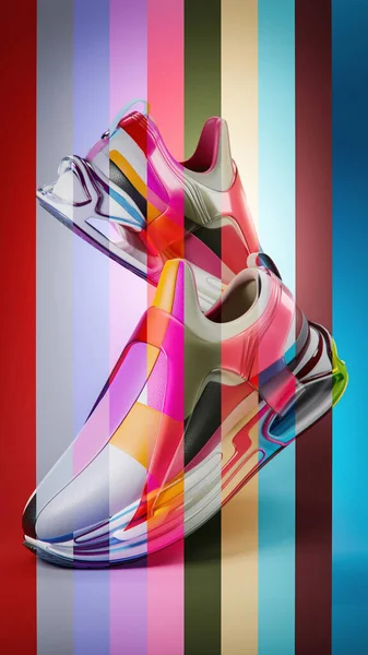 Collage Zapatillas Deporte Colores Premium Render Object Concepto Elegante Zapatillas —  Fotos de Stock