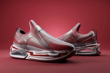 Sneaker premium 3d Render Nesnesi kırmızı arkaplanda izole edildi