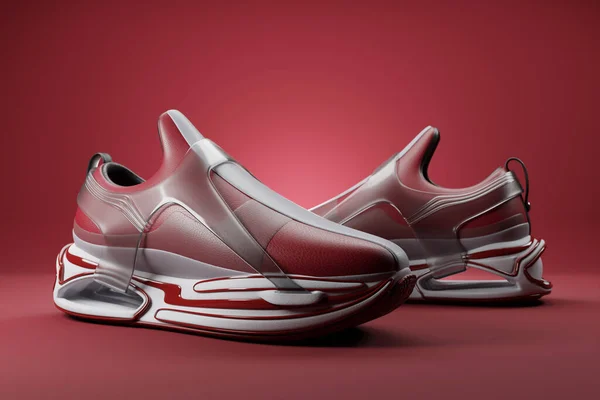Sneaker Premium Render Nesnesi Kırmızı Arkaplanda Izole Edildi — Stok fotoğraf