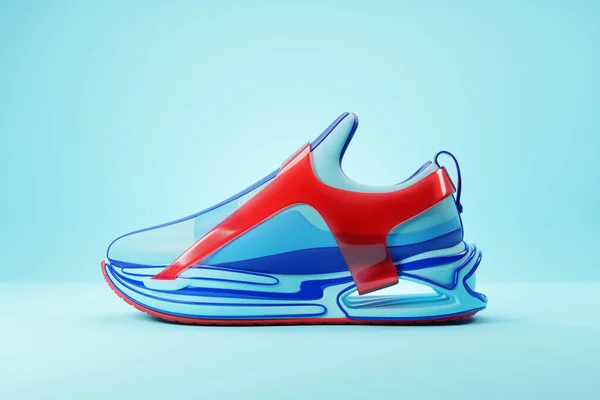 Illustration Red Blue Sneakers Foam Soles Closure Neon Color Blue — Stock Photo, Image