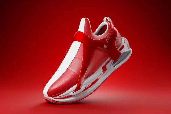 Köpük Tabanlı Renkli Spor Ayakkabıların Çizimi Kırmızı Bir Parktaki Neon — Stok fotoğraf