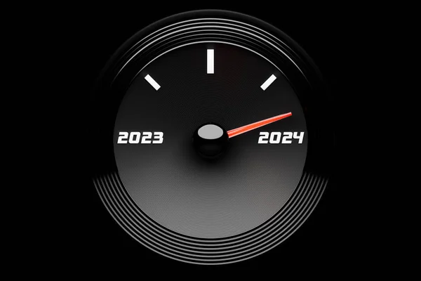 Illustration Close Black Speedometer Cutoffs 2023 2024 Concept New Year — Stock Photo, Image