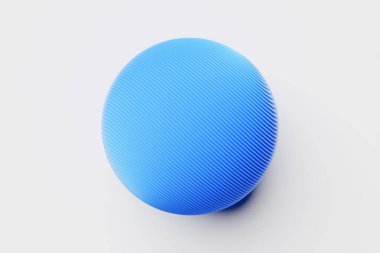 3D illüstrasyon beyaz izole arkaplanda komik mavi çizgili top