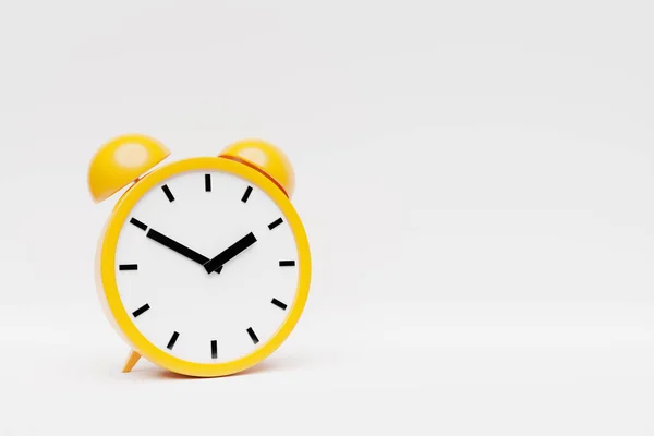 白い背景にある黄色い目覚まし時計の3Dイラスト アラーム時計の概念的なイメージ レンダリングされた3D — ストック写真