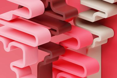 Geometrik renkli dalga yüzeyinin 3 boyutlu çizimi. Basit geometrik şekillerin deseni