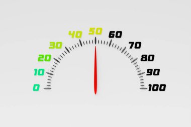 Bir arabanın üç boyutlu yakın plan siyah paneli, beyaz izole edilmiş arka planda sportif tarzda dijital parlak hız göstergesi