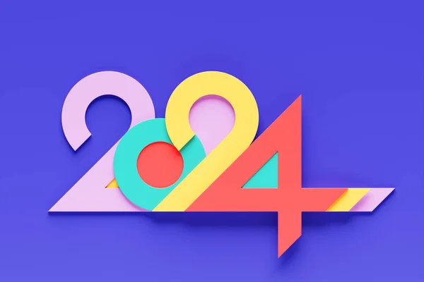 蓝色背景上的3D插图题词2024 岁月的可变性 关于新年象征的说明 — 图库照片