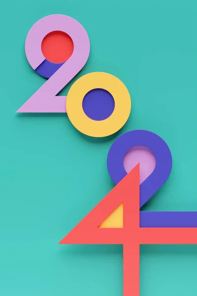 Новогодняя Открытка 2024 Года Трехмерным Реалистичным Номером Года Зеленом Фоне — стоковое фото