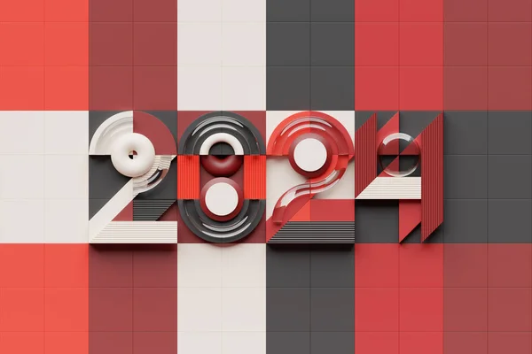 3D插图题词2024在一个彩色的背景 岁月的可变性 关于新年象征的说明 — 图库照片