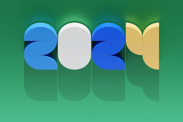 3D图解快乐新年2024背景模板 假日体积三维插图的黄色数字2024 节日海报或横幅设计 现代快乐新年背景 — 图库照片
