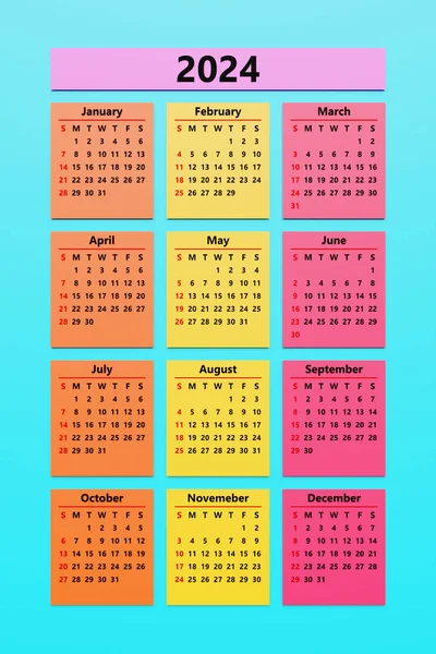Klassieke Kleurrijke Maandelijkse Kalender Voor 2024 Kalender Stijl Van Minimalistische — Stockfoto