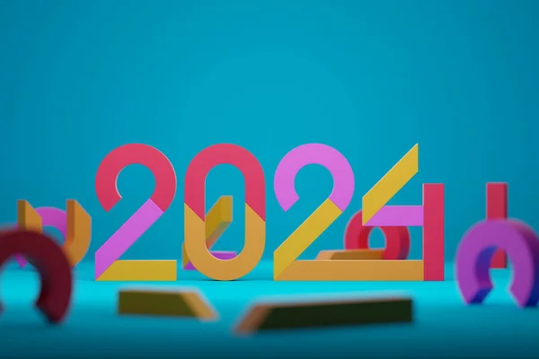 蓝色背景的2024号日历头 新年快乐2024色彩斑斓的背景 — 图库照片