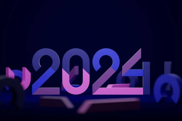 Bienvenido Concepto Creativo 2024 Feliz Año Nuevo 2024 Texto Sobresaliente —  Fotos de Stock