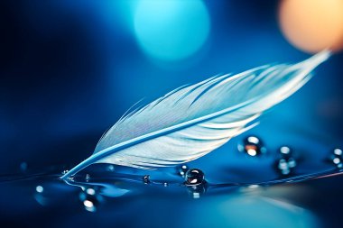 Mavi arkaplandaki tüyün üzerindeki büyük sabun baloncuklarının 3 boyutlu çizimi. Soyut alan arkaplanı. Biyoloji, fizik, kimya soyut arka plan. Görüntü. Ai oluştur