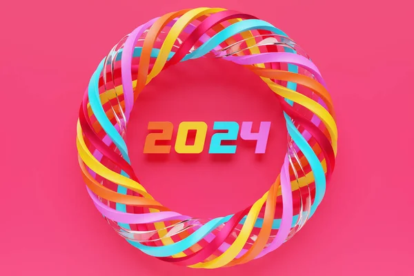 Иллюстрация Новым 2024 Годом Фоновый Шаблон Праздничная Объемная Иллюстрация Красного — стоковое фото