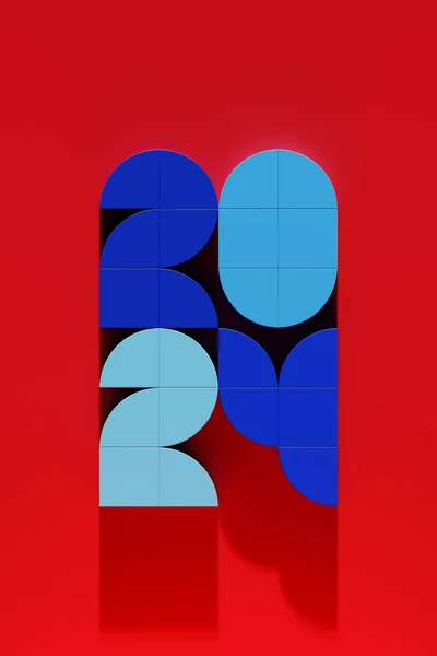Buon Anno 2024 Numeri Volumetrici Multicolori Del 2024 Sfondo Rosso — Foto Stock