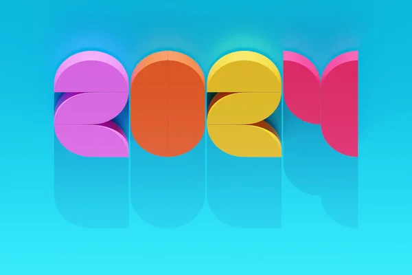 蓝色背景上的3D插图题词2024 岁月的可变性 关于新年象征的说明 — 图库照片