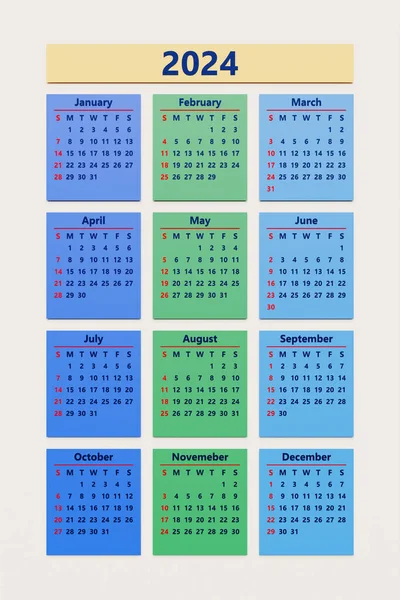 Calendario Pared Estilo Minimalista Plantilla Calendario Mensual Para 2024 —  Fotos de Stock