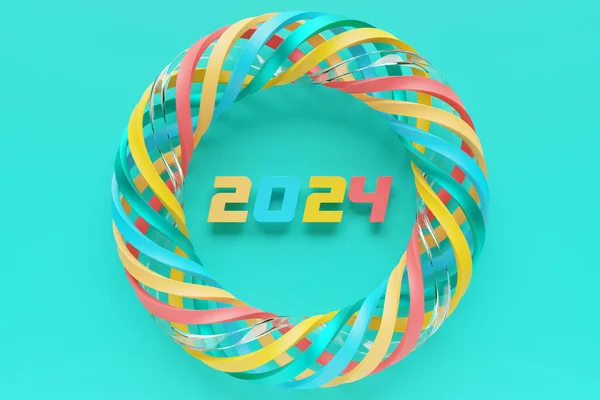 Заголовок Календаря Номер 2024 Многоцветном Фоне Тора Новым 2024 Годом — стоковое фото