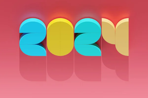 新年快乐2024 在粉红色背景上的2024年的Volumetric Multicolored Numbers 时尚的圣诞背景 现实的3D例证 — 图库照片