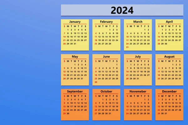 ミニマルなスタイルの壁のカレンダー 2024年の月間カレンダーテンプレート — ストック写真