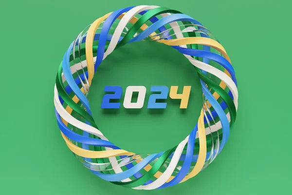 Header Kalender Nomor 2024 Multicolored Torus Background Selamat Tahun Baru — Stok Foto
