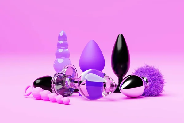 Colorful Butt Anal Plugs Sex Toys Purple Isolated Background Illustration — 图库照片