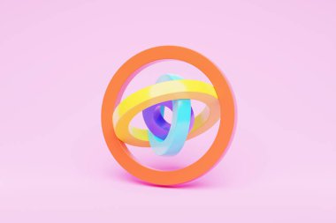 Pembe arka plana karşı soyut renkli şekil, üç boyutlu illüstrasyon. Pürüzsüz 3d biçimlendirme 