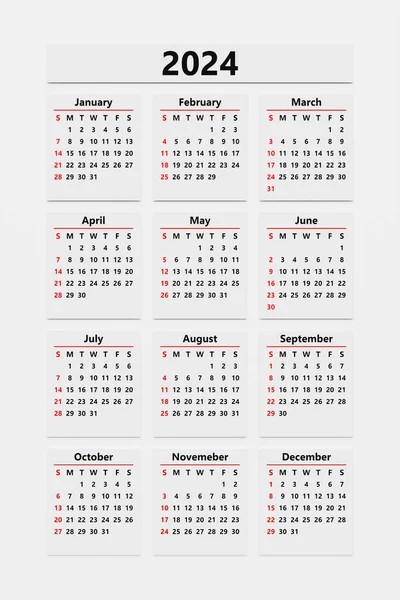 Κλασικό Μηνιαίο Ημερολόγιο Για 2024 Ημερολόγιο Στυλ Μινιμαλιστικό Τετράγωνο Σχήμα — Φωτογραφία Αρχείου