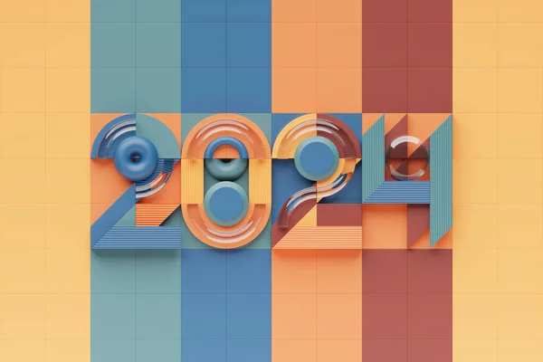 Illustration Happy New Year 2024 Background Template Holiday Volumetric Illustration — Stock Photo, Image