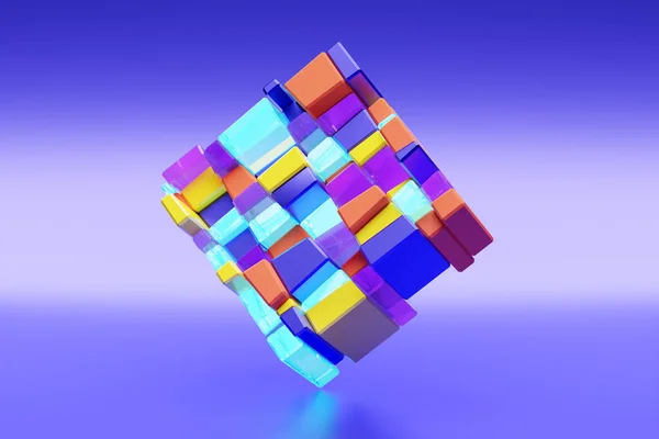 单色背景 图案上彩色立方体集的三维图解 几何背景 — 图库照片