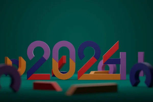 2024 Каліграфія Номерами Зеленому Фоні Новорічними Святкувальними Кулями Листівок Плакатів — стокове фото