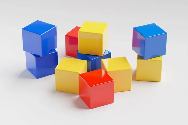 白色背景的彩色儿童立方体 3D插图 — 图库照片