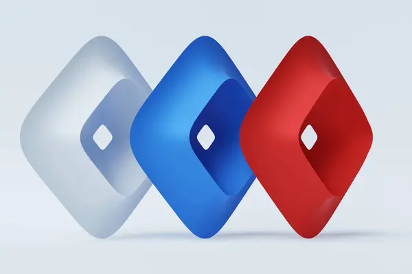 3D illustaration of a white, blue and red volumetric figures  on white background