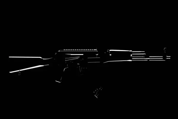 3D例子 黑色机枪武器孤立在黑色背景 高技术武器的概念设计 — 图库照片