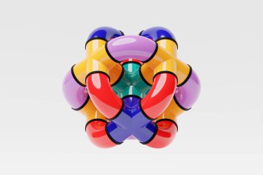 Beyaz arkaplanda renkli bir düğümün 3 boyutlu çizimi. Harika bir şekil. Basit geometrik şekiller.