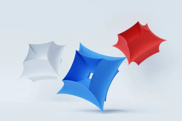 3D illustaration of a white, blue and red volumetric figures  on white background